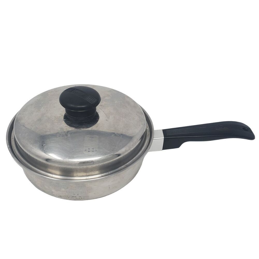 Kitchen Craft Skillet 7.5” 3 ply Multi-Core Stainless Steel + Lid Made USA 1.5Qt